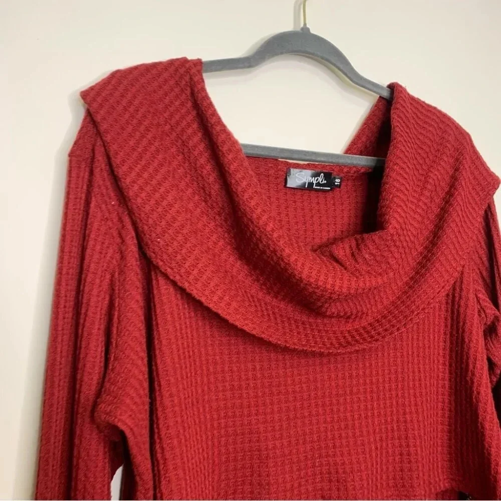 Sympli Burnt Red Off Shoulder Waffle Knit Semi Cropped Sweater Top Size 16